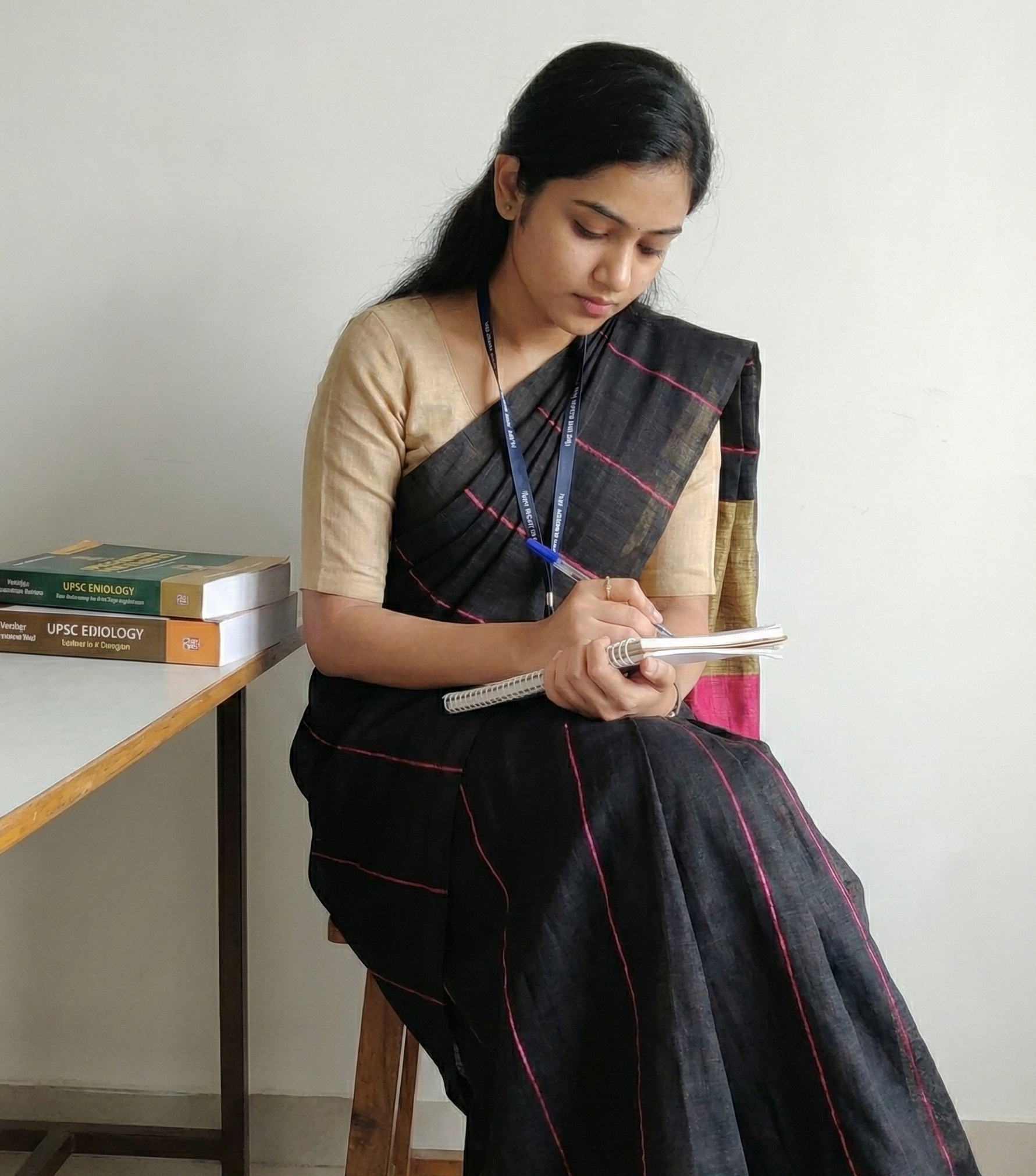 Pure Linen Saree in Balck with red thread lining & Tassels