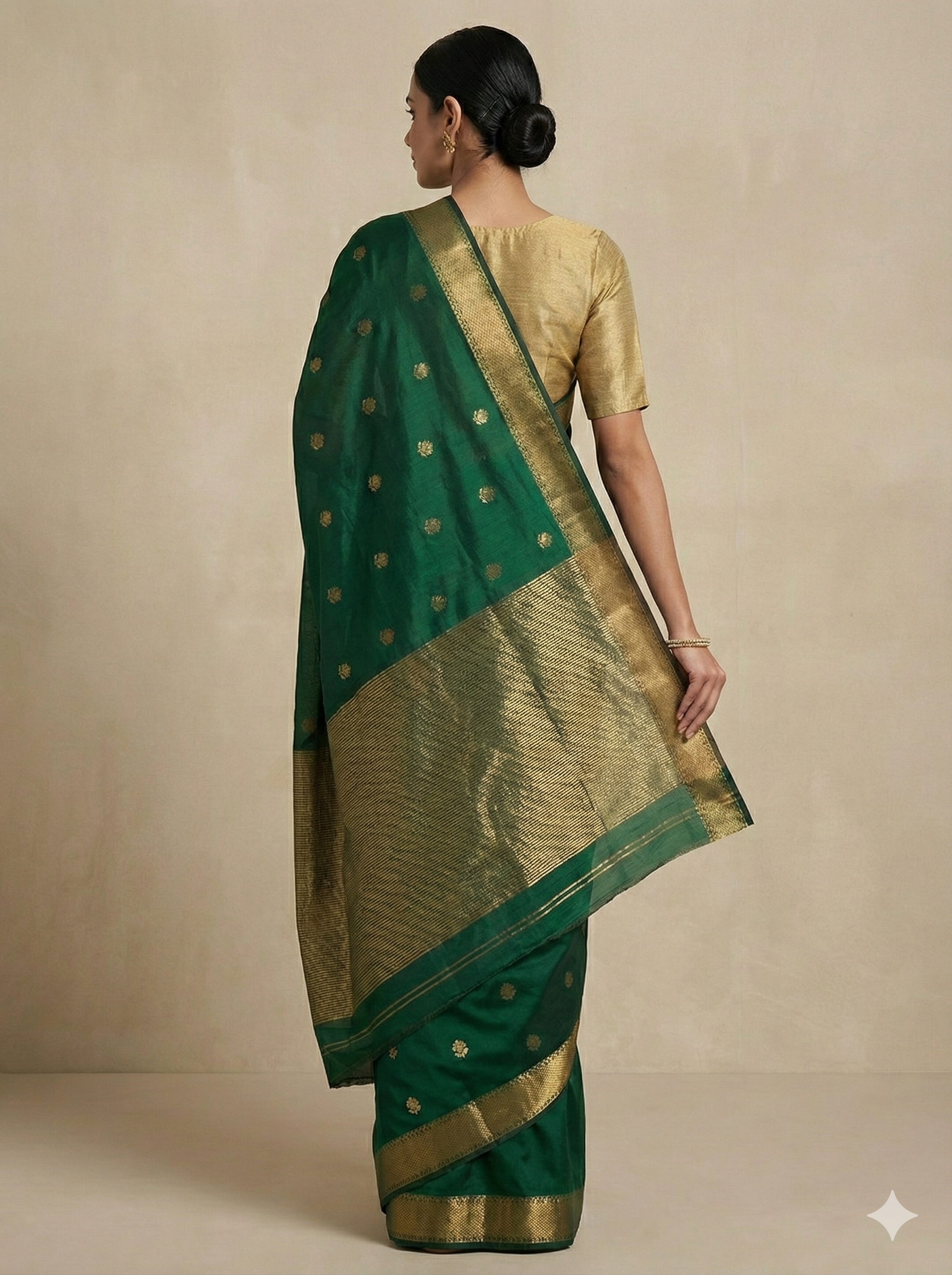 Handloom Green Maheshwari-Lotus butti