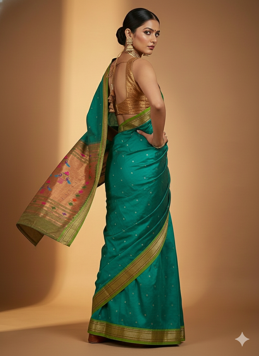 Emerald Green silk Paithani Saree – A Royal Maharashtrian Legacy