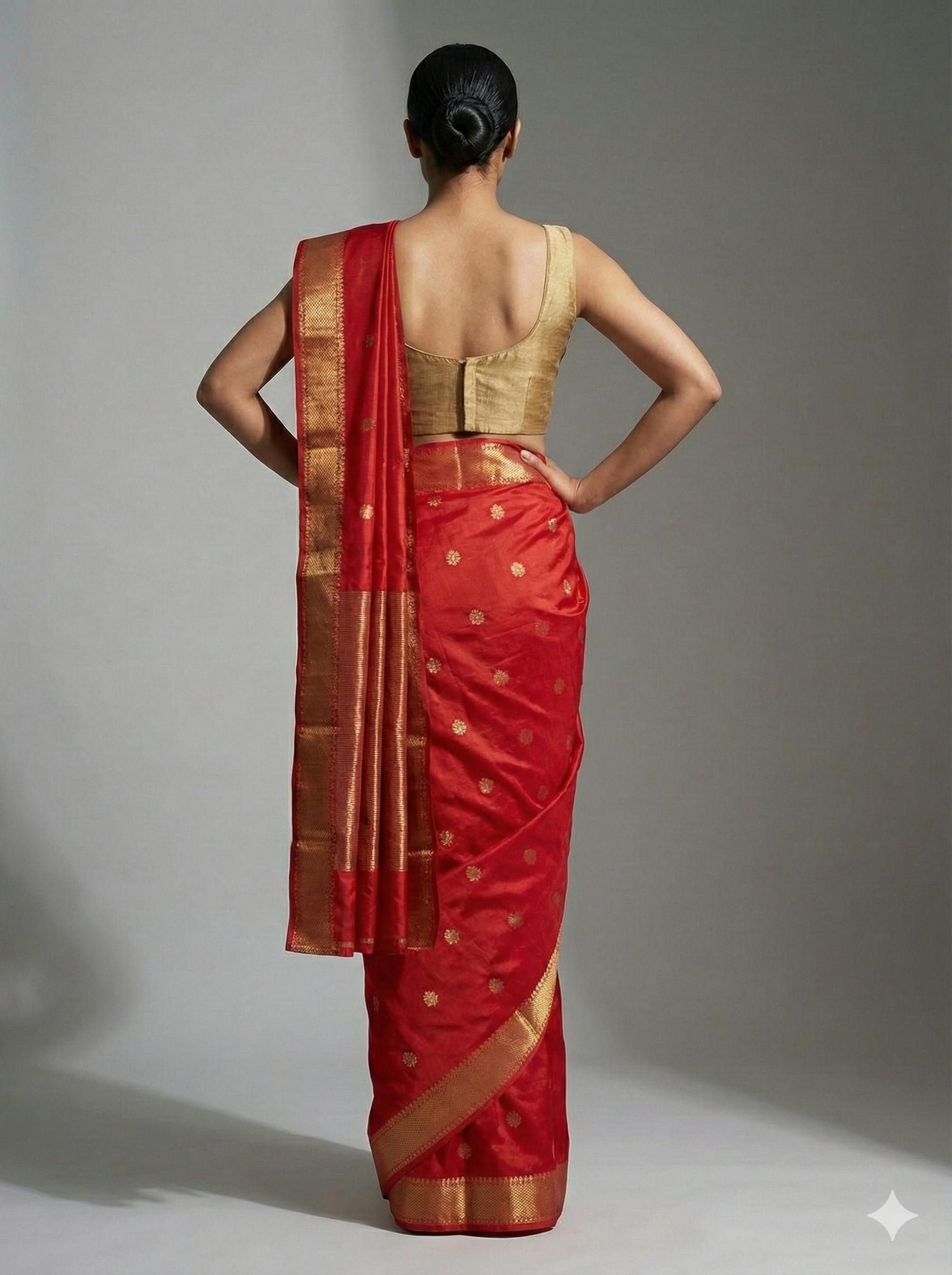 Handloom Red Maheshwari Silk Cotton Saree with Lotus Boota & Zari Border – Traditional Dobby Weave with Blouse Piece