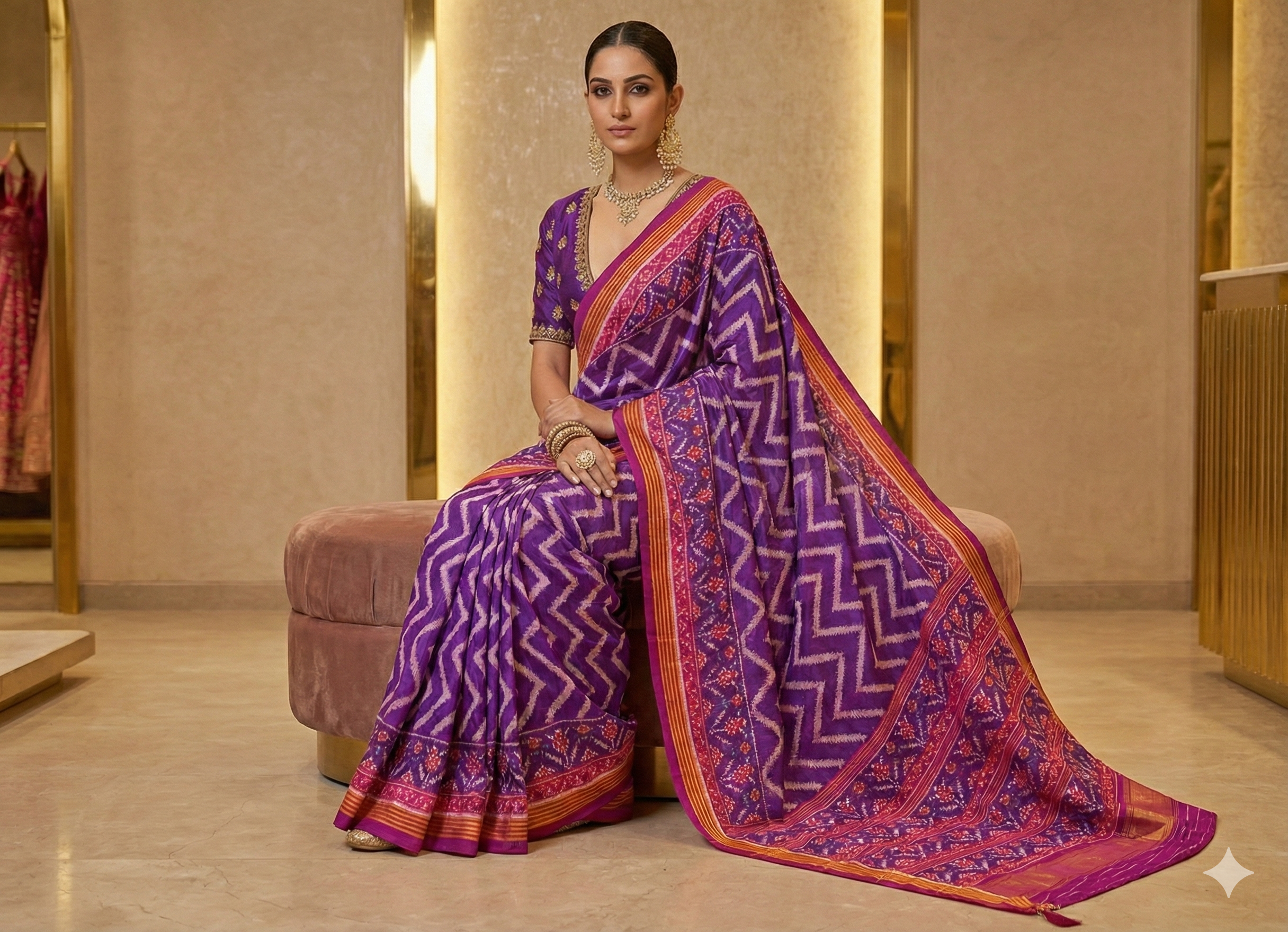 Royal Purple - Traditional Patola Silk Saree with Single Ikat-Inspired Design