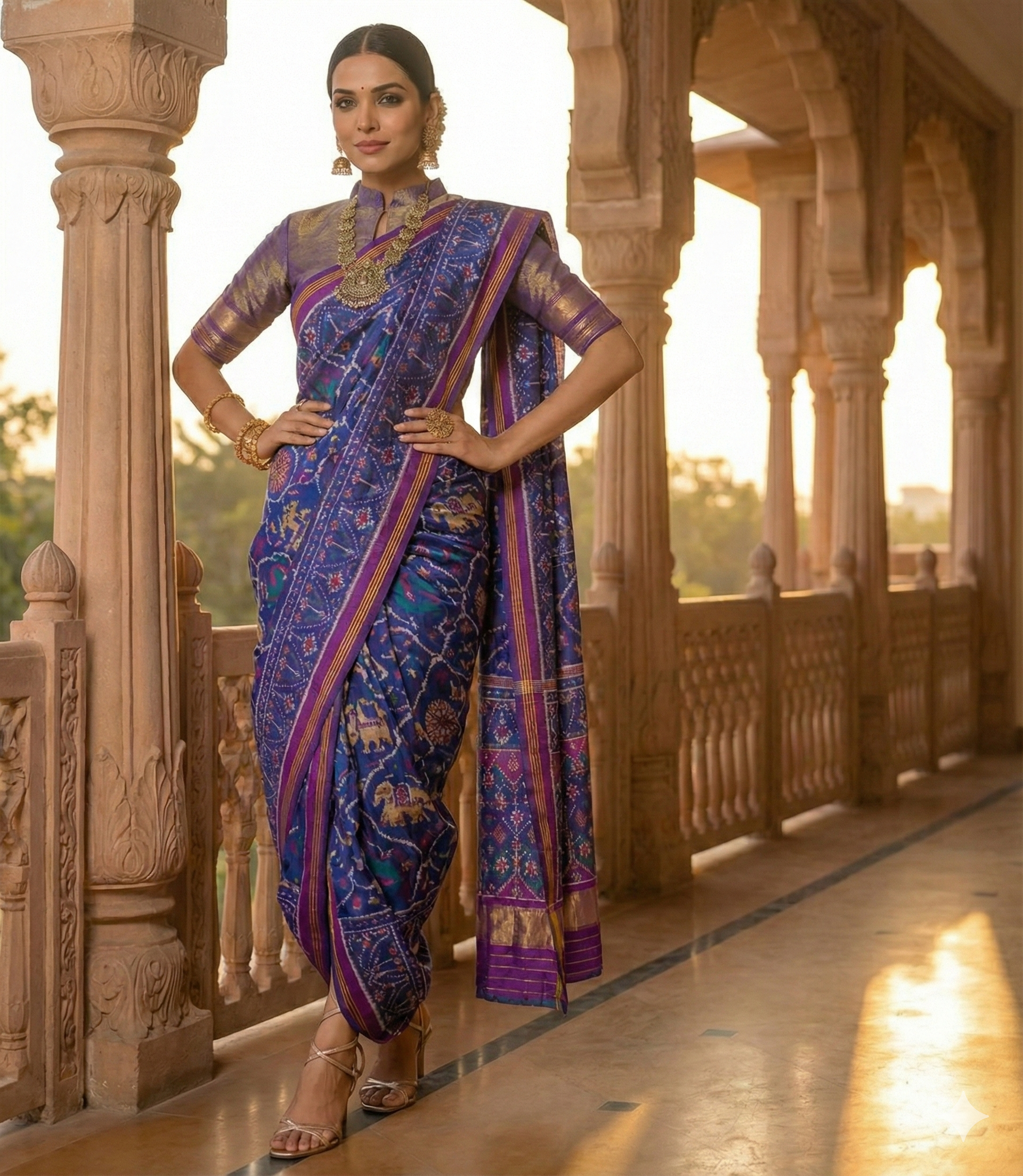 Royal Blue Single Ikat Saree with Traditional Elephant & Parrot Motifs | Patola Pattern