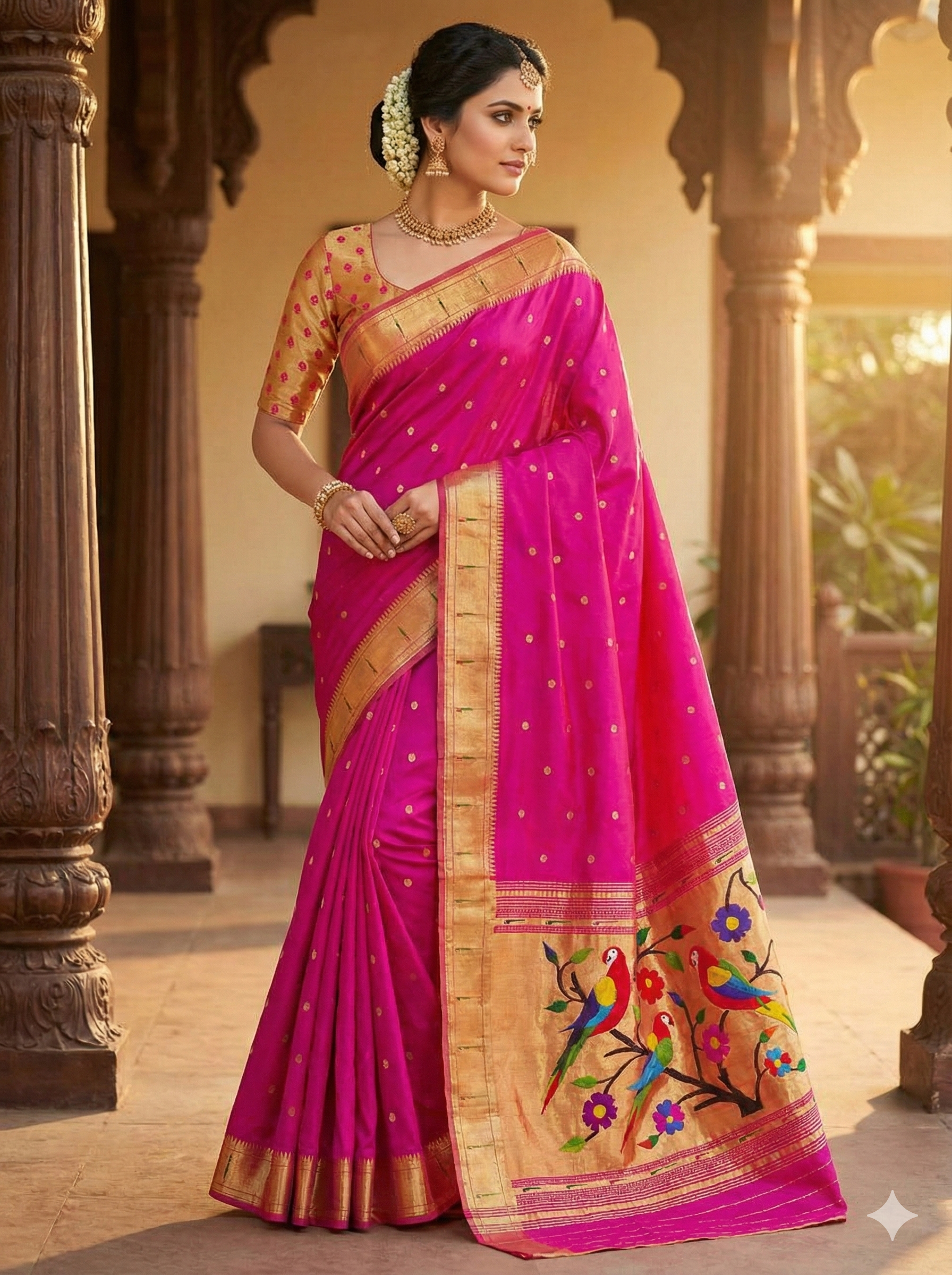 Pink Single munia Silk Paithani