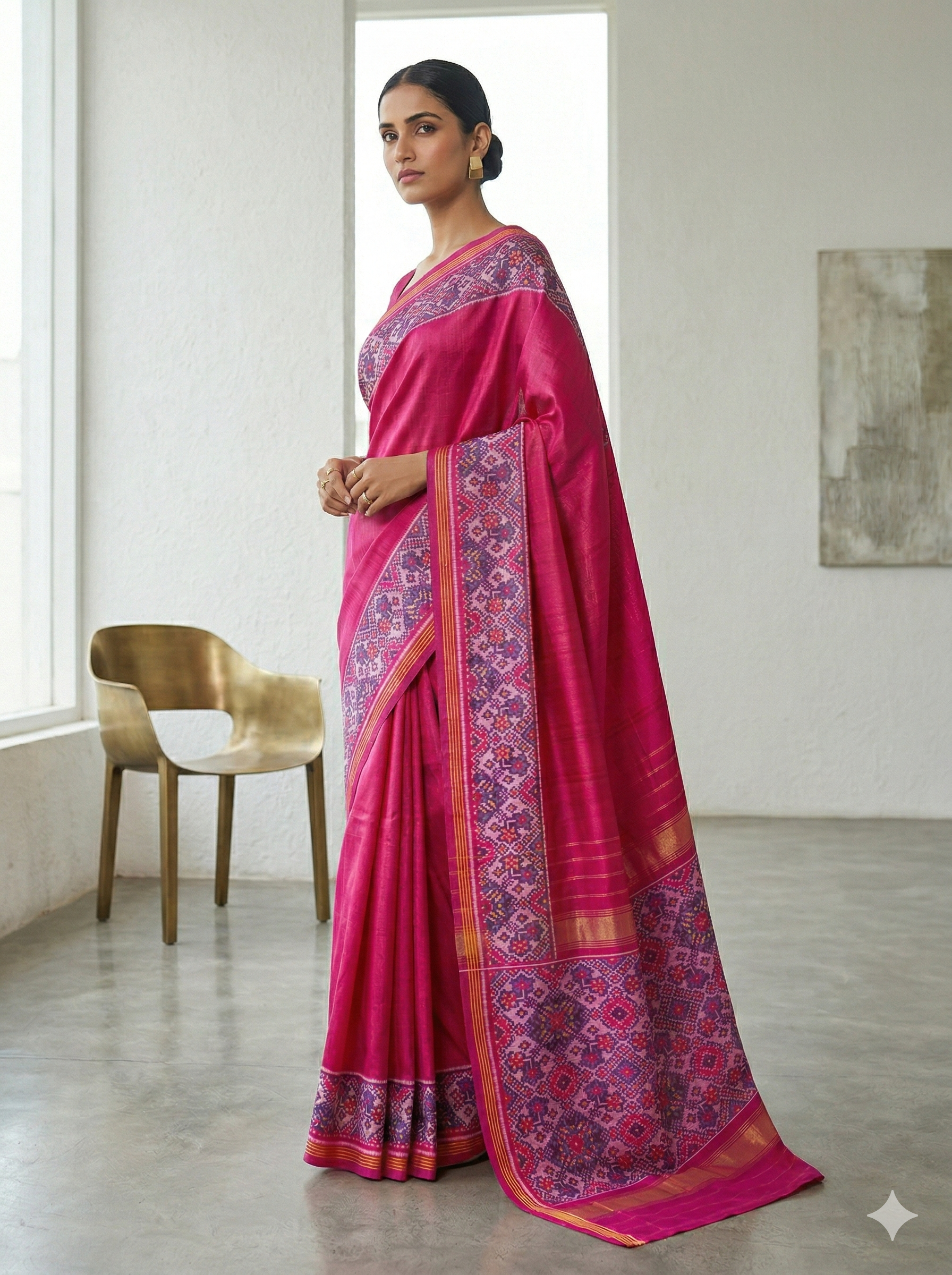 Vibrant Rani Pink Handloom Semi Double Ikat Patola Saree | Traditional Wear | SUTA-SAGA