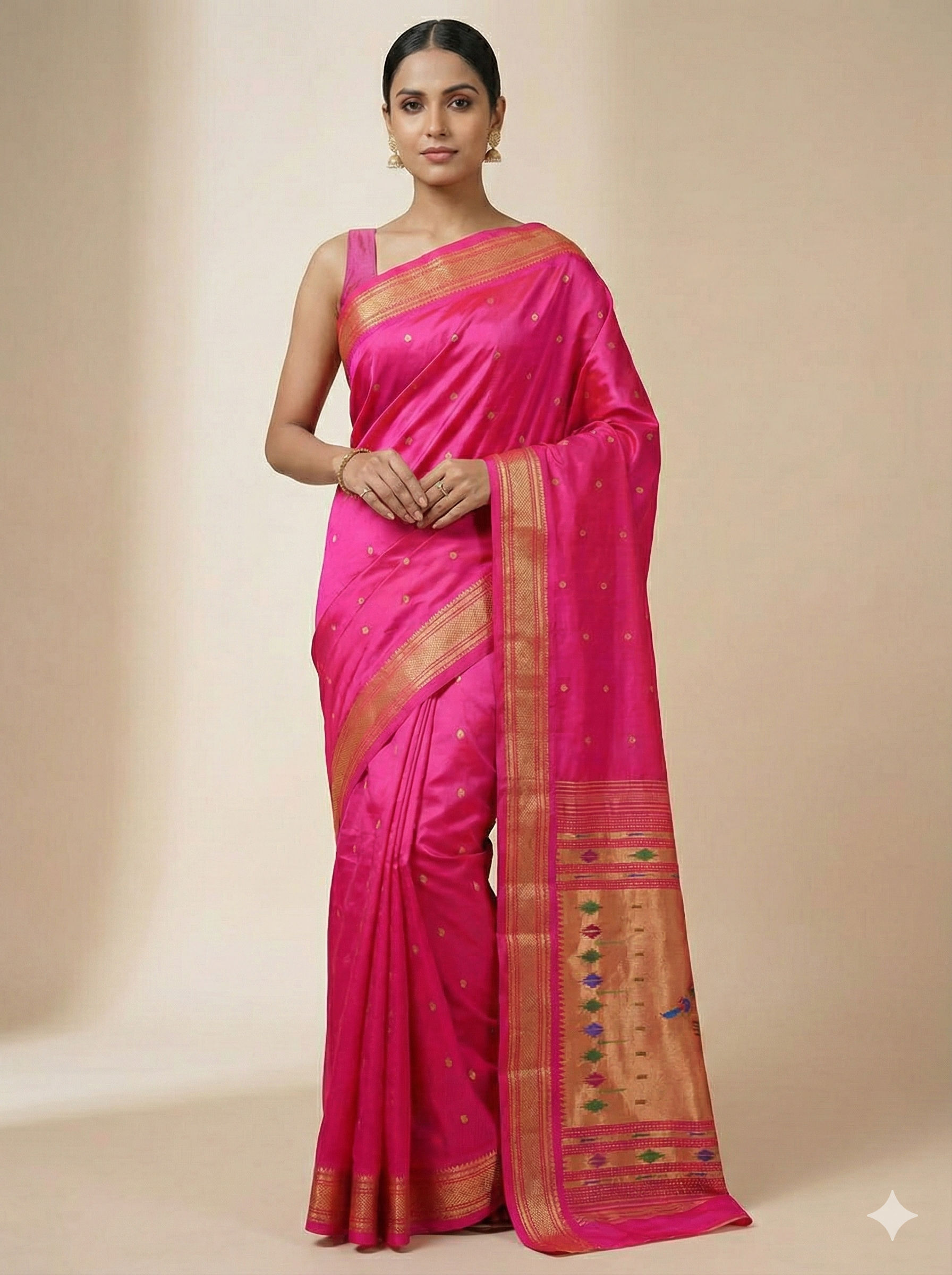 Royal Rani Pink Paithani Saree – Peacock Motif Pallu