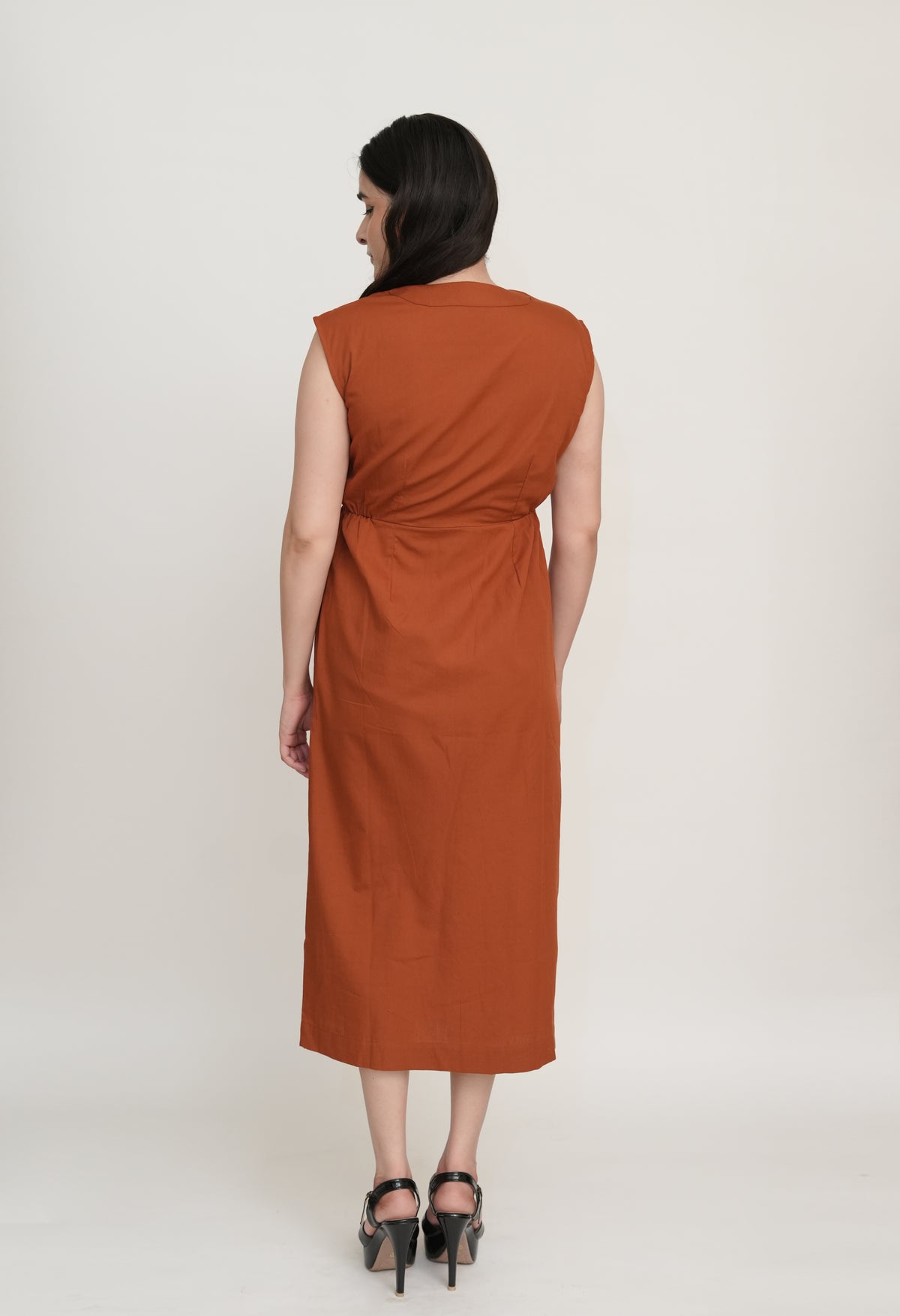 Rust crisp poplin cotton  Midi Dress