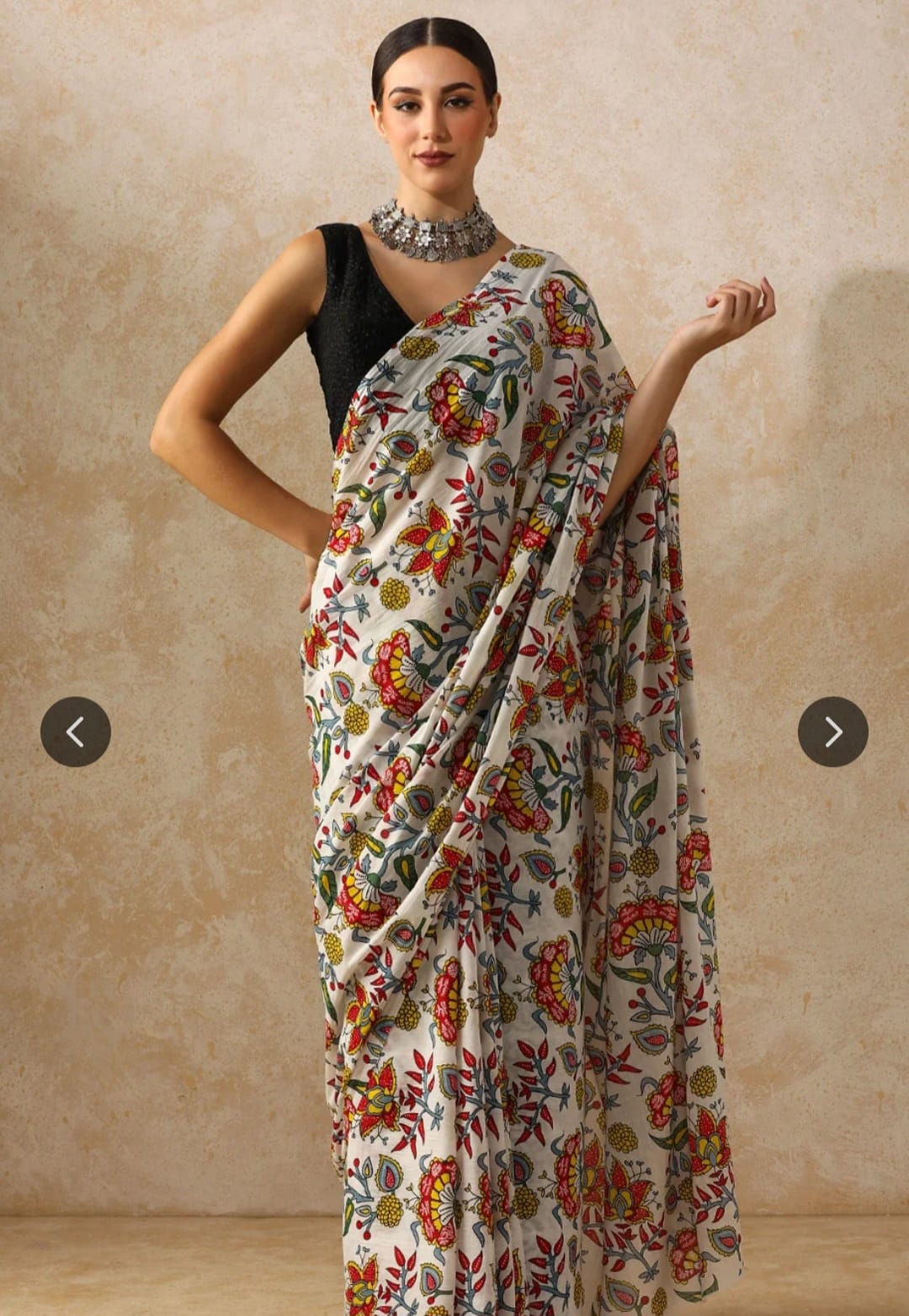 Off white Mul Cotton Saree - The "Heritage Art" Vibe