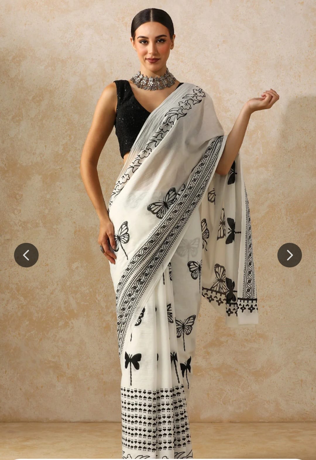 White Mul Cotton Saree - The 'Monochrome Flutter' Edition