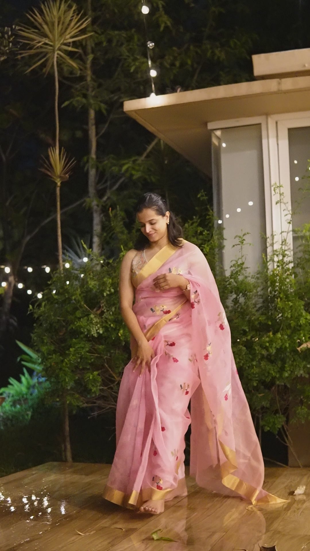 Elegant Pink Chanderi Katan Organza Handloom Saree with Zari Patela Border | SUTA-SAGA