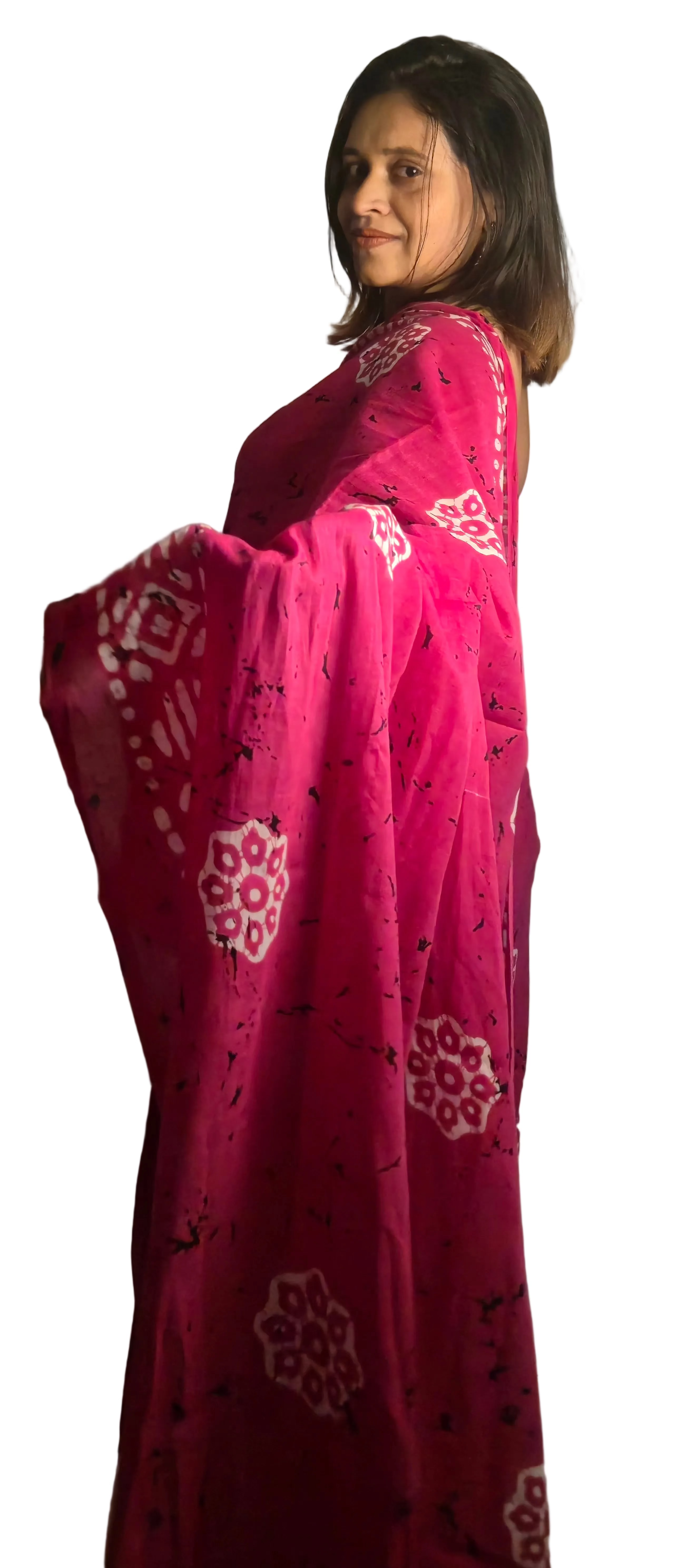 Pink Batik Mulmul Cotton Saree with Geometric Motifs