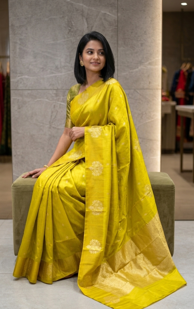 Authentic Raw Mango Yellow Banarasi Silk Saree | Pure Handloom Gold Zari