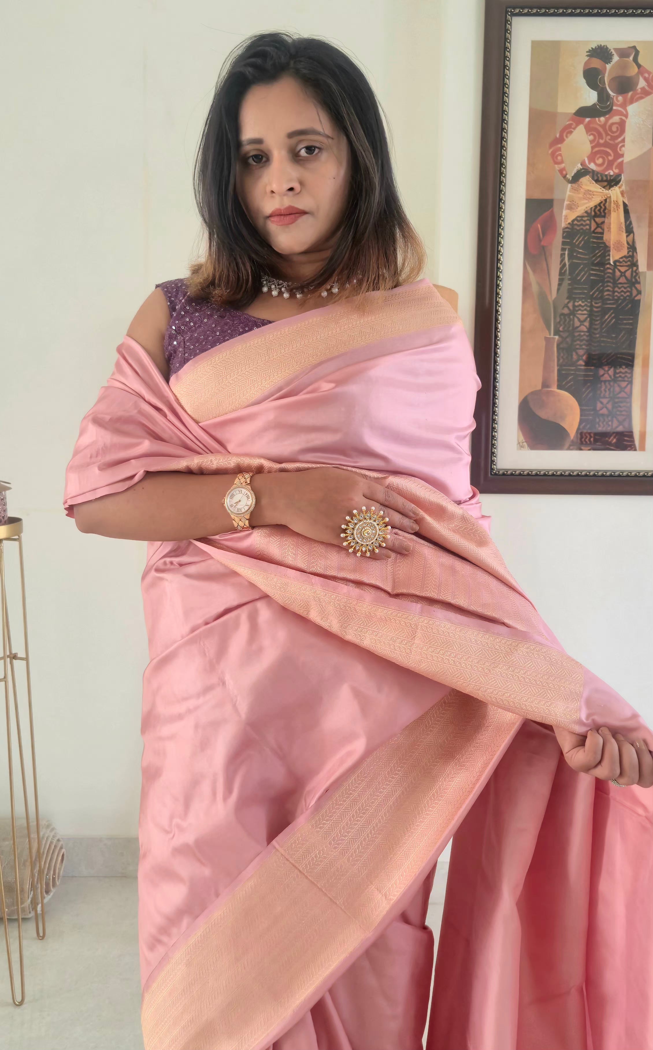 Blush Pink Mashru Silk Banarasi Handloom Saree | SUTA-SAGA