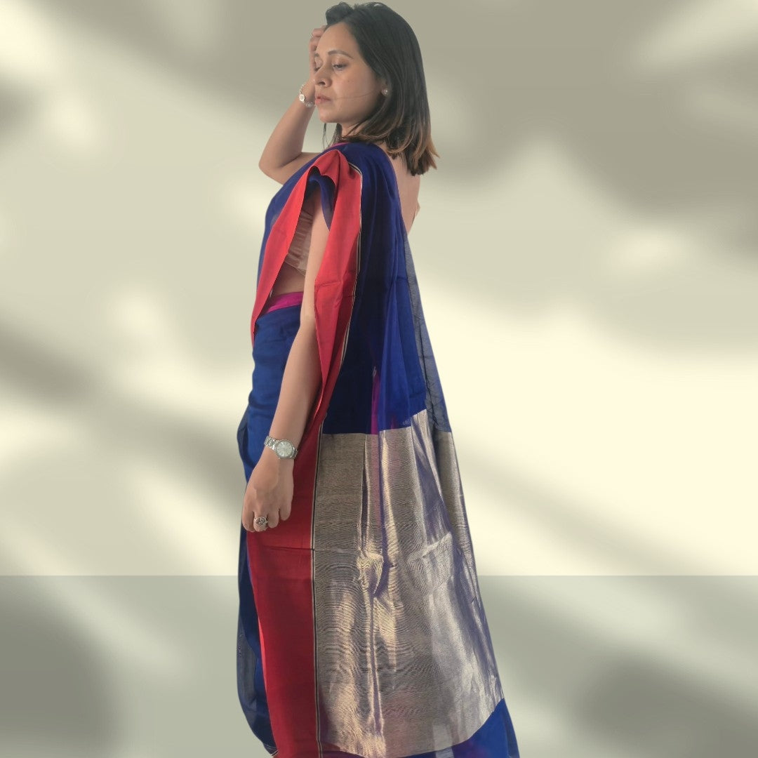 Designer Cotton Silk Blend Saree with Zari Chanderi weave | SUTA-SAGA