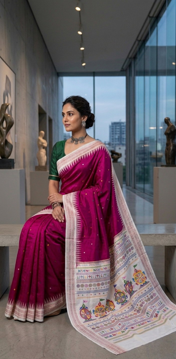 Exquisite Rani Pink Sambhalpuri Pure Silk Saree - Authentic Odisha Handloom