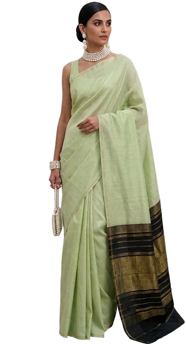 Authentic Handloom Vintage Collection Kanchipuram Silk Saree - Soft mint with Black Pallu | SUTA-SAGA