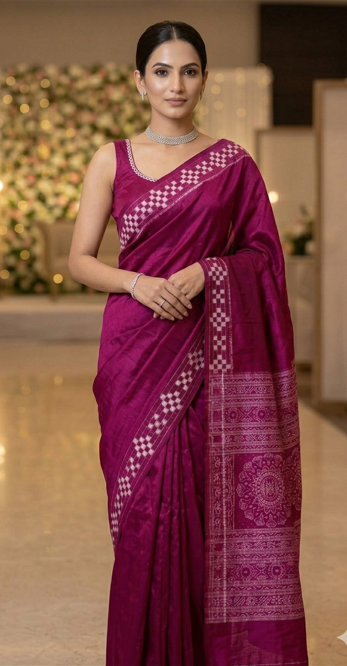 Exquisite Rani Pink Sambhalpuri Pure Silk Saree - Authentic Odisha Handloom