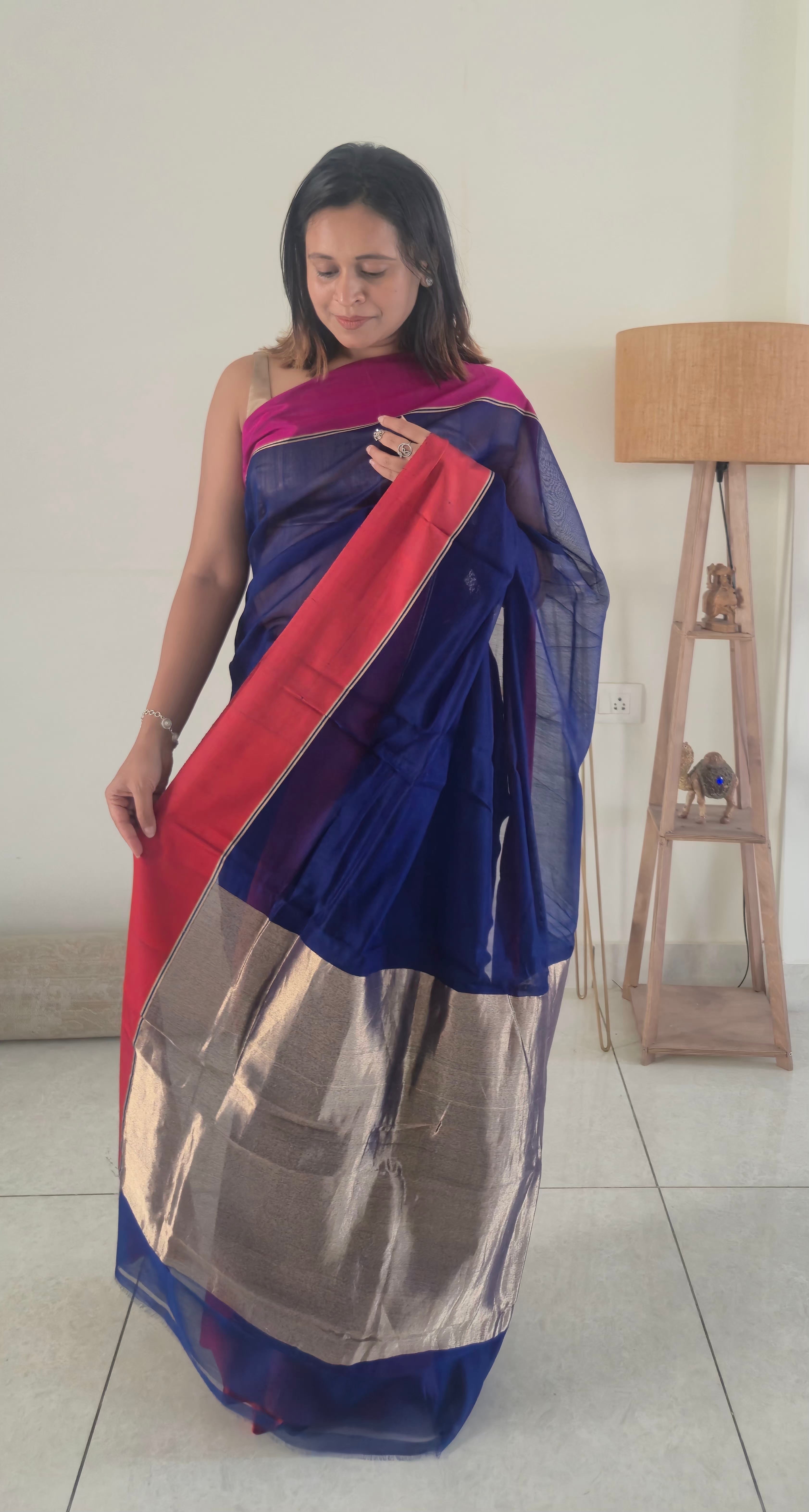 Designer Cotton Silk Blend Saree with Zari Chanderi weave | SUTA-SAGA
