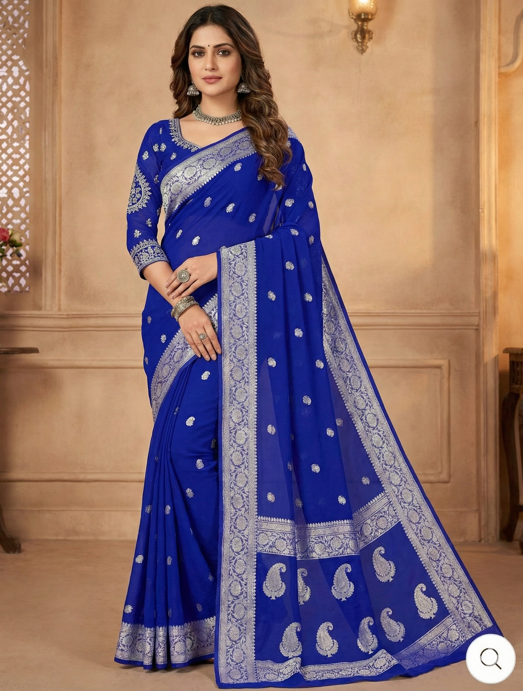khaddi Chiffon Mysore Silk blue Saree – Handcrafted Elegance
