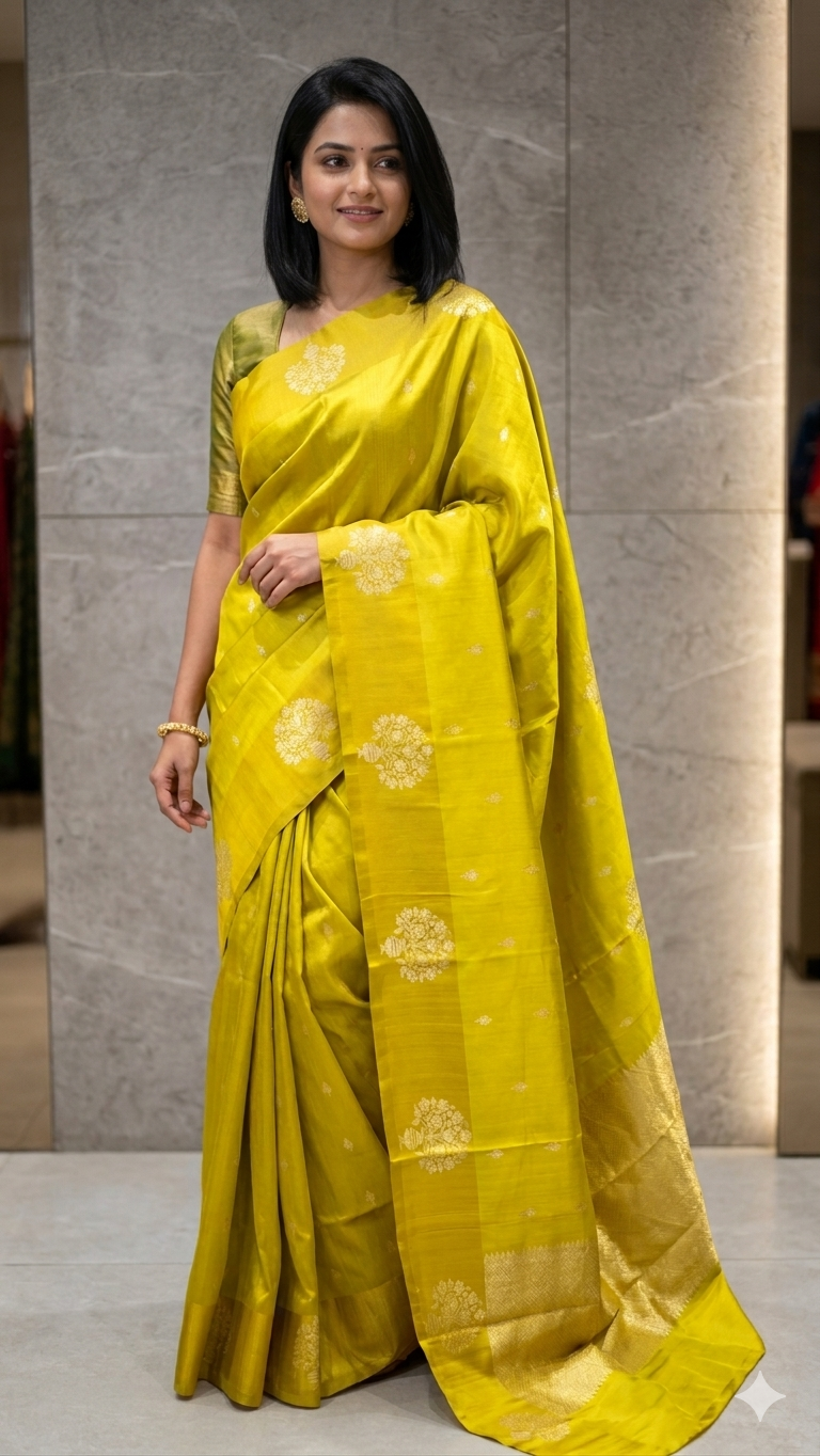 Authentic Raw Mango Yellow Banarasi Silk Saree | Pure Handloom Gold Zari