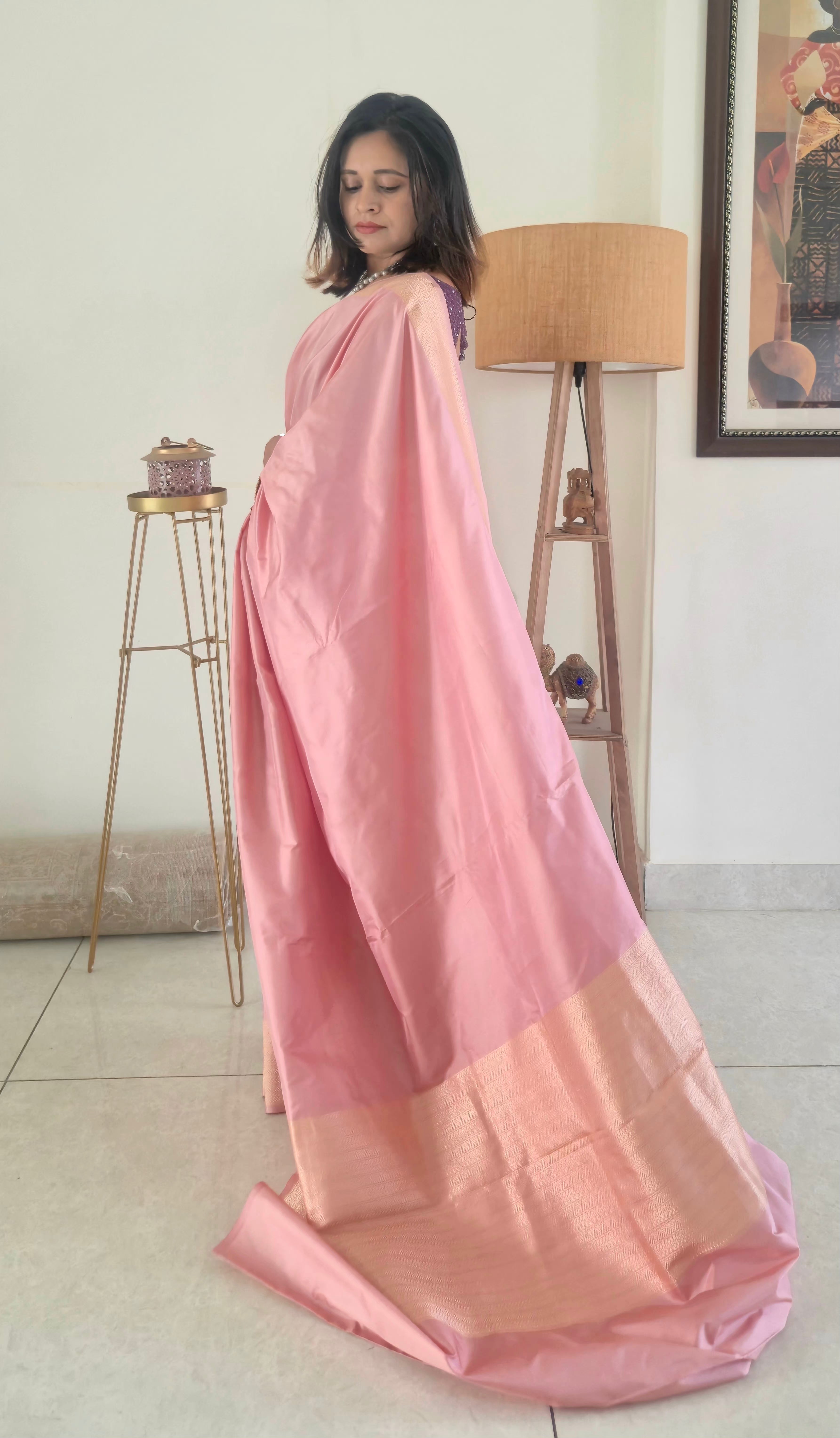 Blush Pink Mashru Silk Banarasi Handloom Saree | SUTA-SAGA