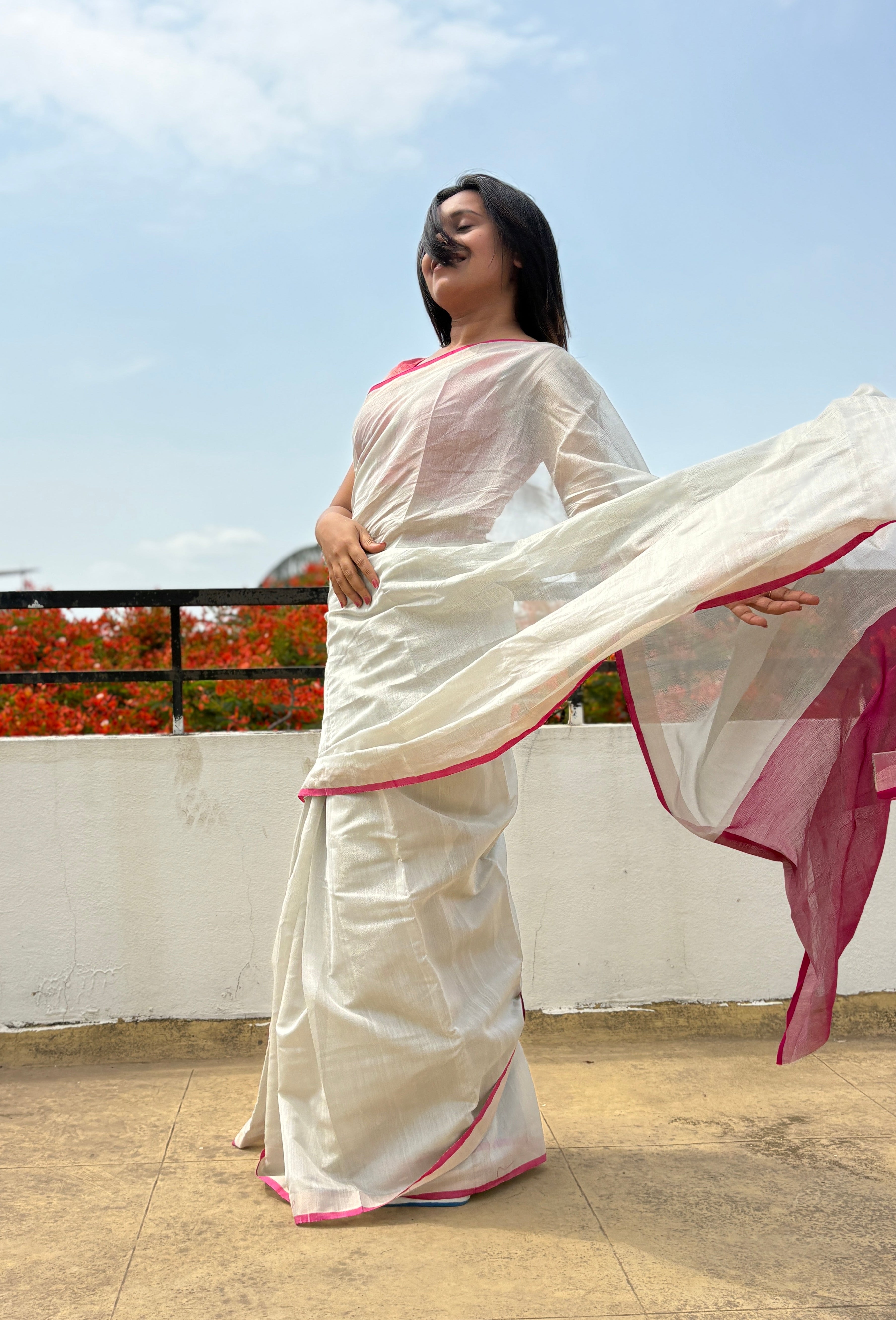 Exclusive Silver & Pink Pure Tissue Silk Saree | SUTA-SAGA | Lightweight Festive Drape